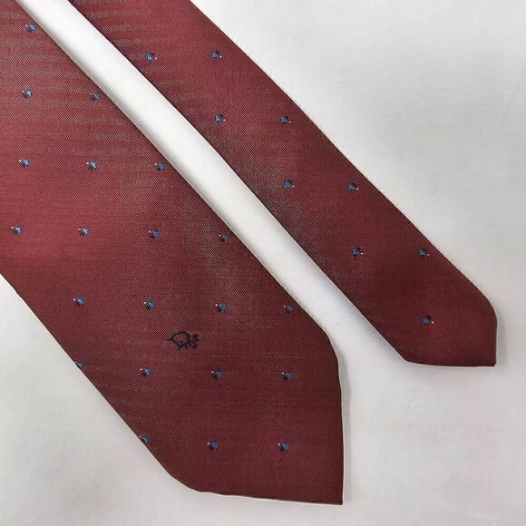 CHRISTIAN DIOR POLYESTER SILK TIE PINK RED BLUE POLKA DOT LOGO TEXTURED 3" - Picture 1 of 2